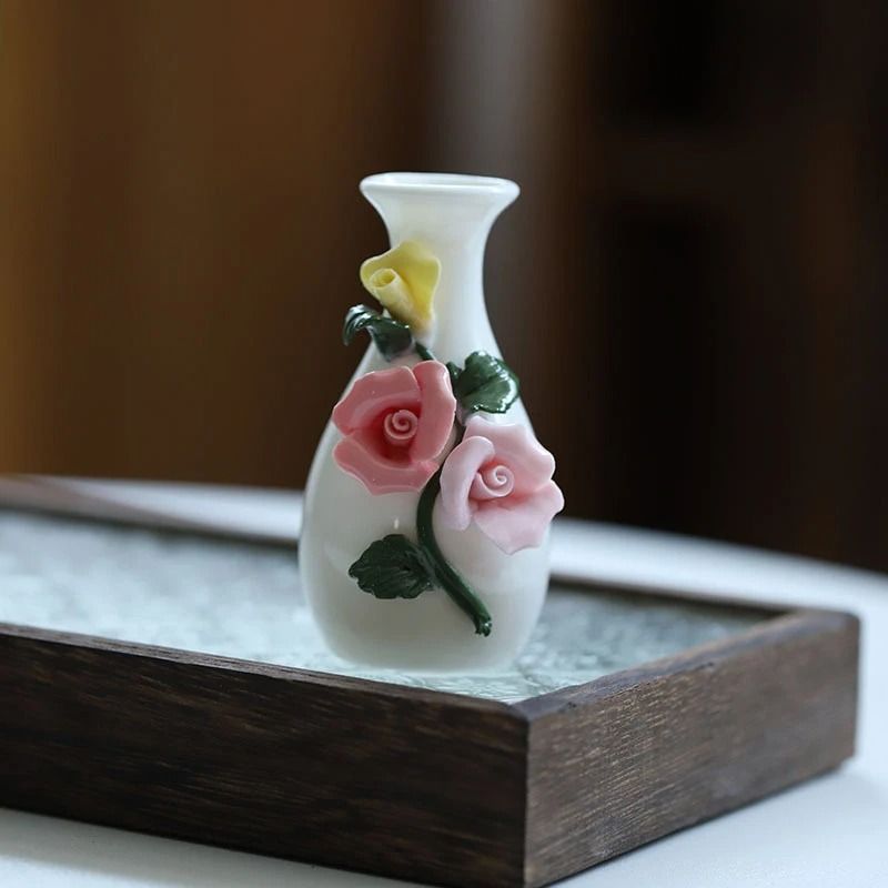 Ceramic Mini Vase Toothpick Holder Jar Chinese Style Cotton Swab Storage Decor