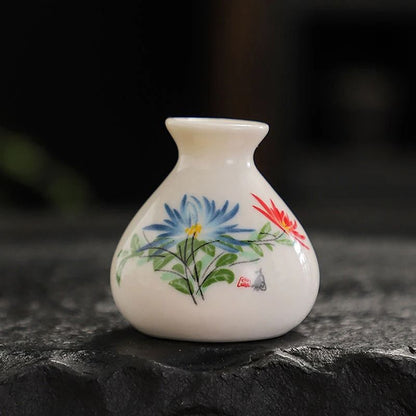 Ceramic Mini Vase Toothpick Holder Jar Chinese Style Cotton Swab Storage Decor