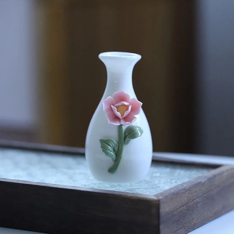 Ceramic Mini Vase Toothpick Holder Jar Chinese Style Cotton Swab Storage Decor