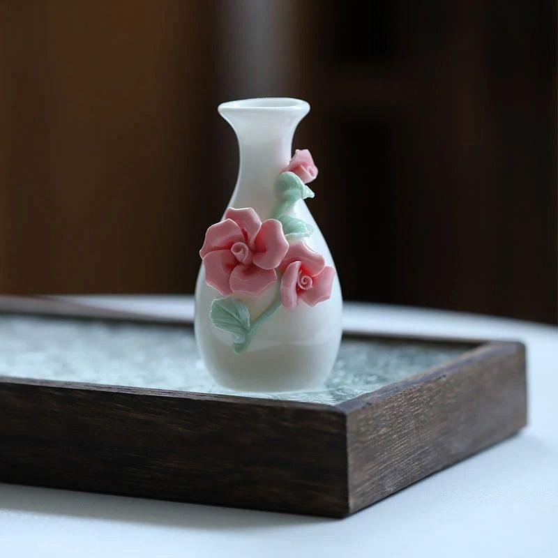 Ceramic Mini Vase Toothpick Holder Jar Chinese Style Cotton Swab Storage Decor