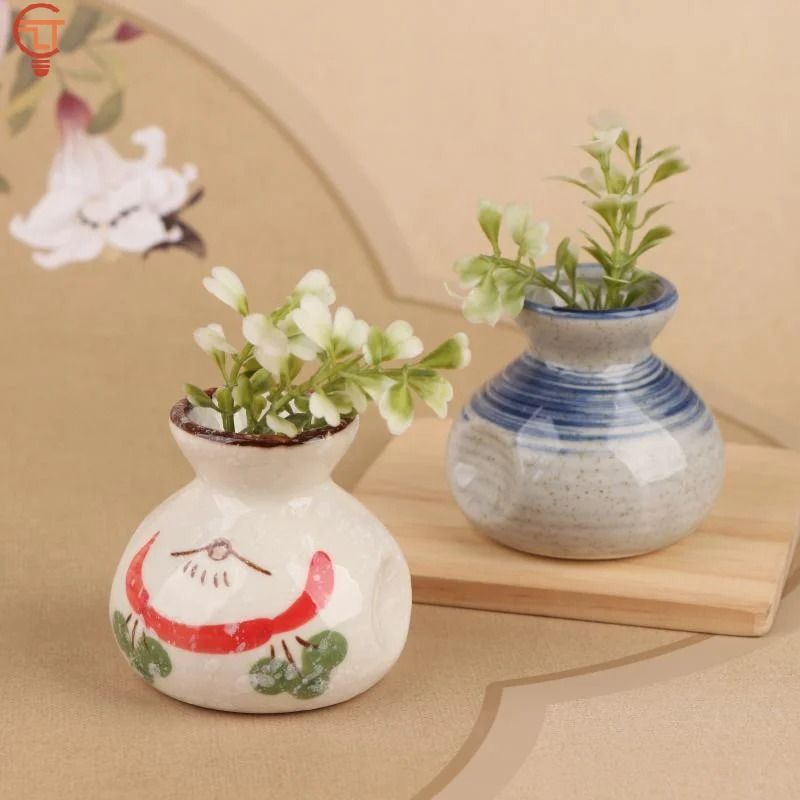 Ceramic Mini Vase Toothpick Holder Jar Chinese Style Cotton Swab Storage Decor