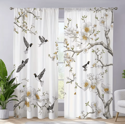 BloomVista Floral Bird Print Curtains Elegant Decorative Panels for Living Spaces