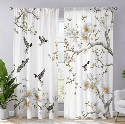 BloomVista Floral Bird Print Curtains Elegant Decorative Panels for Living Spaces