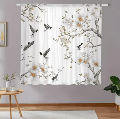 BloomVista Floral Bird Print Curtains Elegant Decorative Panels for Living Spaces
