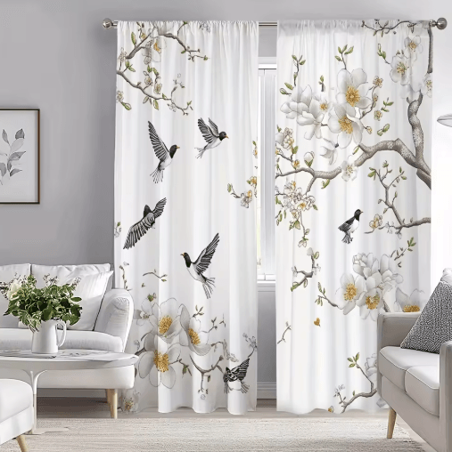 BloomVista Floral Bird Print Curtains Elegant Decorative Panels for Living Spaces