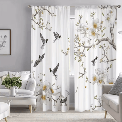 BloomVista Floral Bird Print Curtains Elegant Decorative Panels for Living Spaces