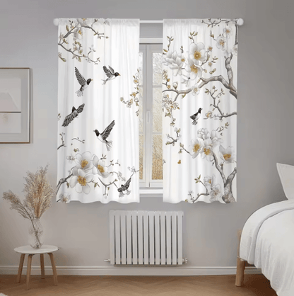 BloomVista Floral Bird Print Curtains Elegant Decorative Panels for Living Spaces