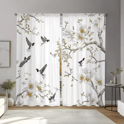BloomVista Floral Bird Print Curtains Elegant Decorative Panels for Living Spaces