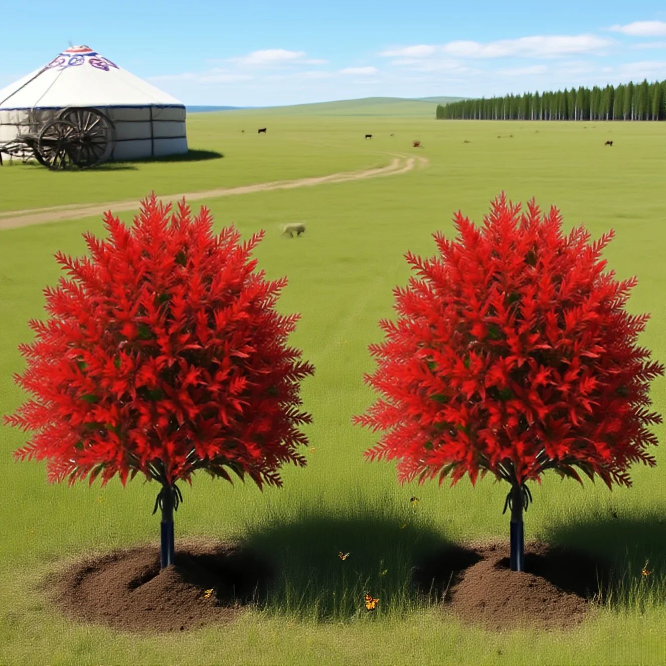 Red artificial garden stake flowers for Outdoor Planters and Porch Decor