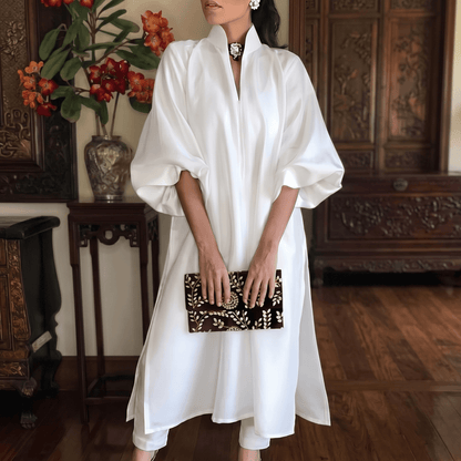 Elegant Long Maxi Sundress Casual A-line Dress Loose Elastic Solid Color