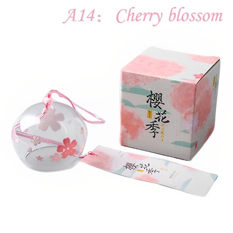 Japanese Wind Chime Glass Furin Bell with Sakura Design for Peaceful Home Decor