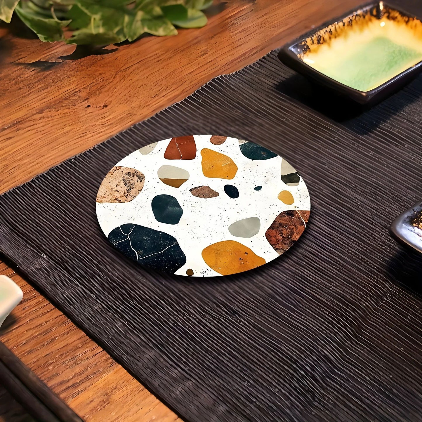 Stone Pattern Wooden Coasters Set – 6pcs Heat Resistant Coffee Cup Table Protection Mats
