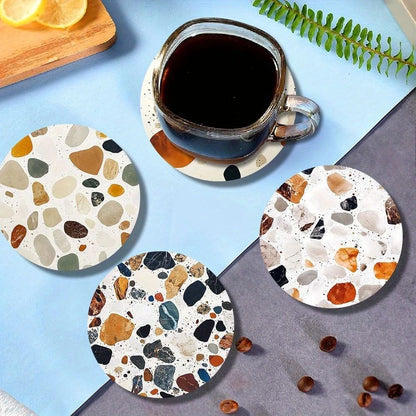 Stone Pattern Wooden Coasters Set – 6pcs Heat Resistant Coffee Cup Table Protection Mats