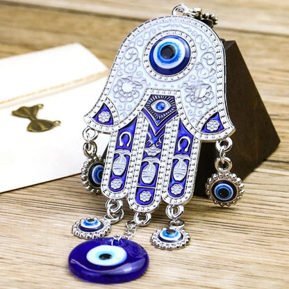 Geometric Fatima Hand Blue Eye Wind Chime Decor