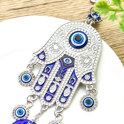 Geometric Fatima Hand Blue Eye Wind Chime Decor