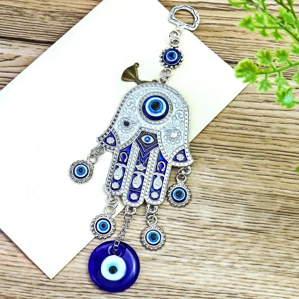 Geometric Fatima Hand Blue Eye Wind Chime Decor