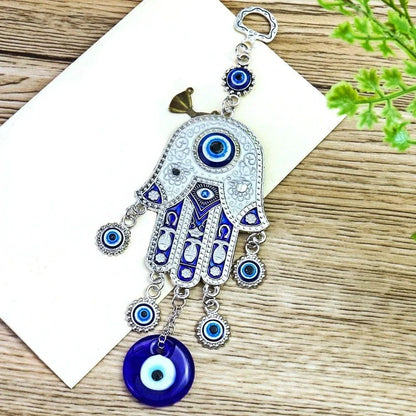 Geometric Fatima Hand Blue Eye Wind Chime Decor