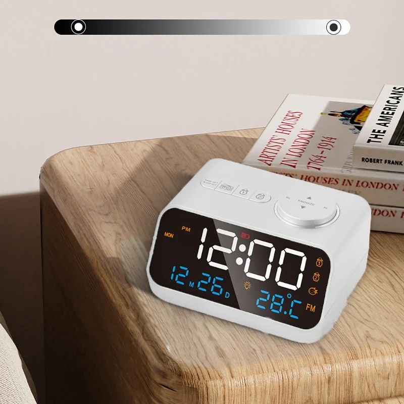Mirror LED Digital Alarm Clock for Bedroom with FM Radio and USB Power