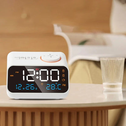 Mirror LED Digital Alarm Clock for Bedroom with FM Radio and USB Power