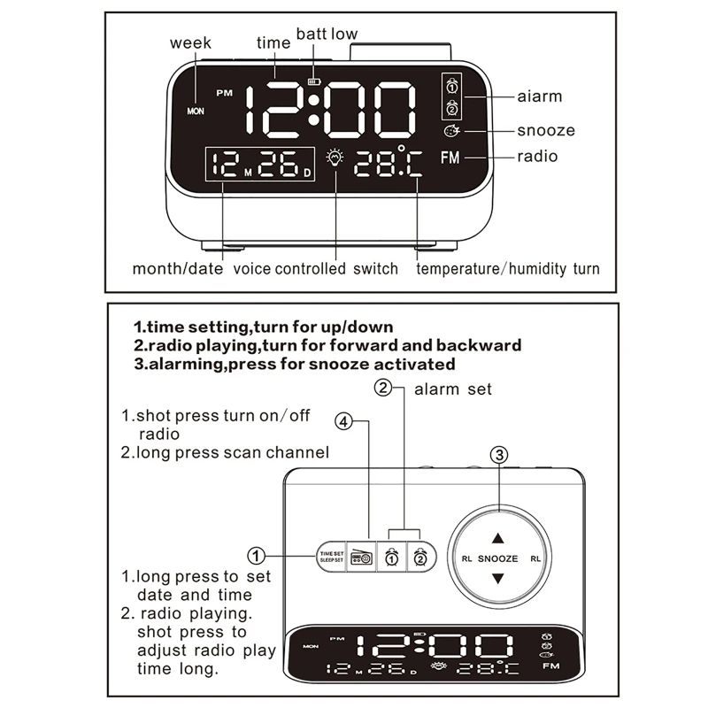 Mirror LED Digital Alarm Clock for Bedroom with FM Radio and USB Power