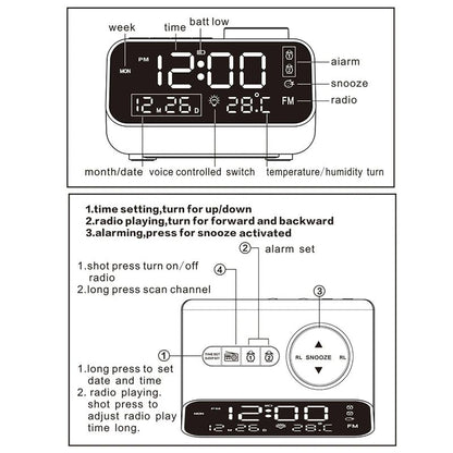 Mirror LED Digital Alarm Clock for Bedroom with FM Radio and USB Power