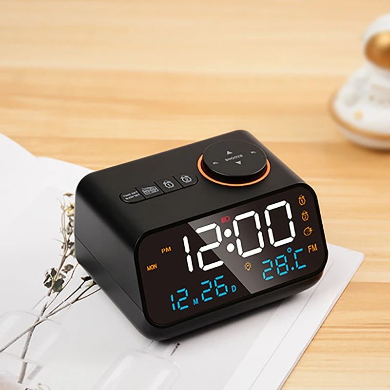 Mirror LED Digital Alarm Clock for Bedroom with FM Radio and USB Power
