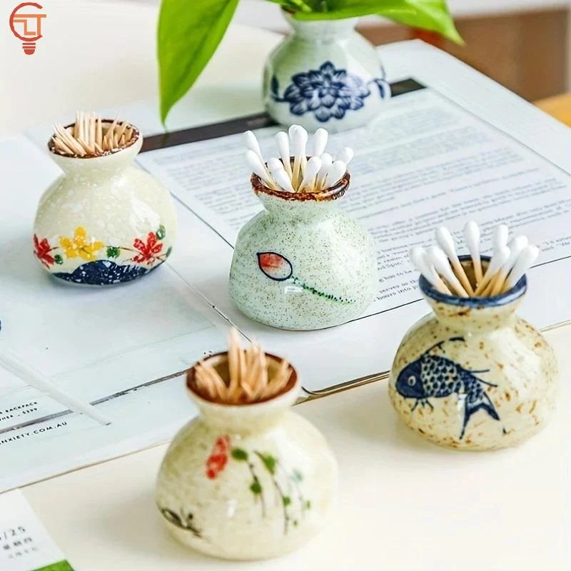 Chinese Style ceramic toothpick holder and cotton swab jar mini retro vase