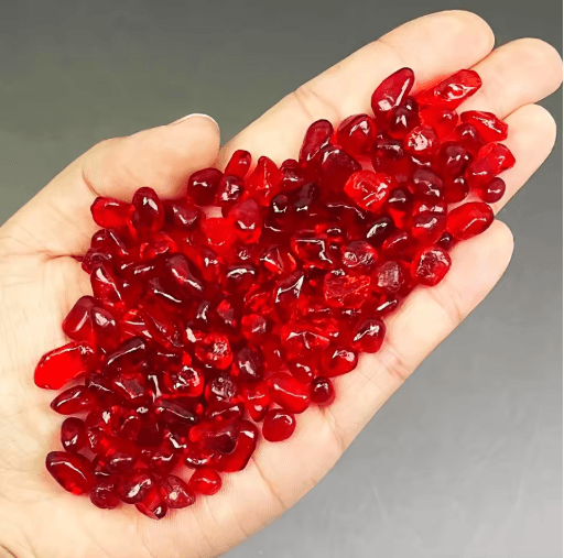 Red Glass Gravel Decorative Chips Vibrant Vase Filler & Aquarium Accent Stones