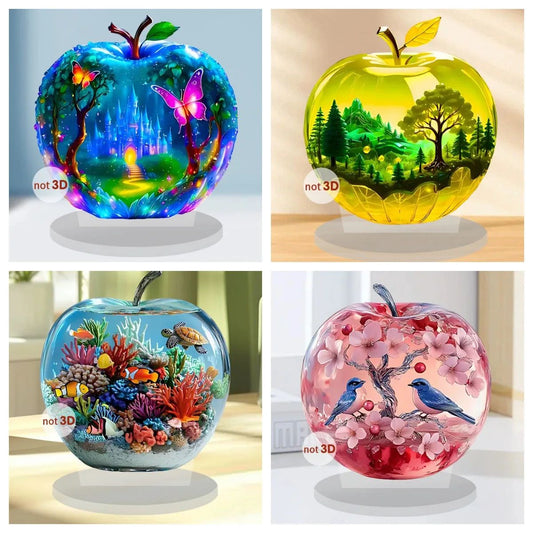 Crystal Apple Figurine Paperweight - Elegant Apple Paperweight Glass Apple Decor for Desk and Home