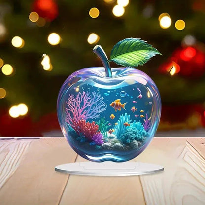 Crystal Apple Figurine Paperweight - Elegant Apple Paperweight Glass Apple Decor for Desk and Home