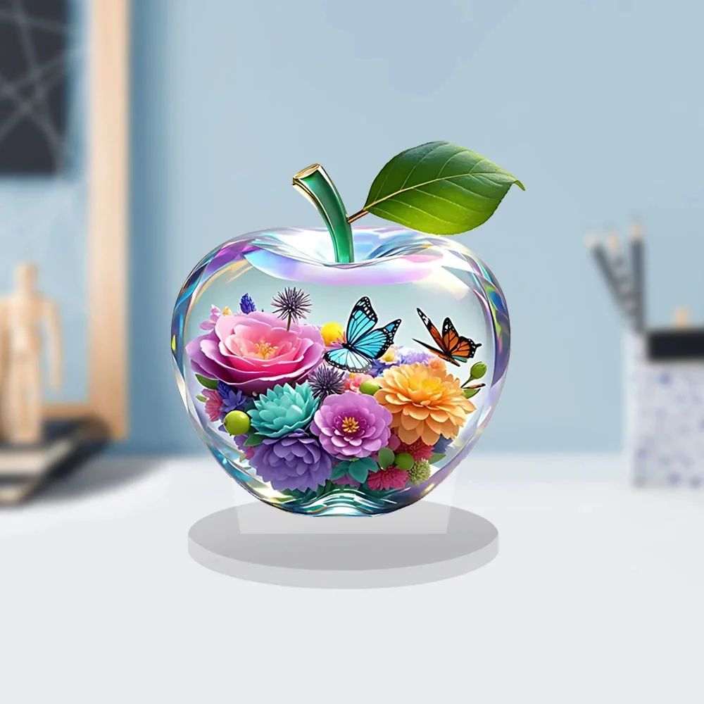 Crystal Apple Figurine Paperweight - Elegant Apple Paperweight Glass Apple Decor for Desk and Home