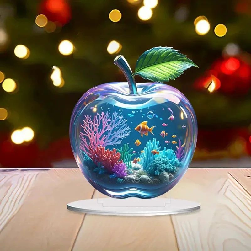 Crystal Apple Figurine Paperweight - Elegant Apple Paperweight Glass Apple Decor for Desk and Home