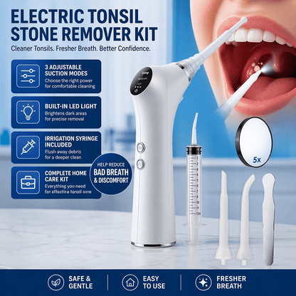 Electric Tonsil Stone Remover Kit, Tonsil Stone Removal Vacuum with LED Light, 3 Suction Modes & Irrigation Syringe...