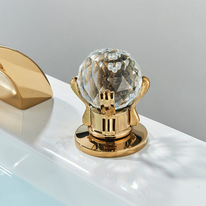 Luxury gold waterfall bathroom faucet with LED Light Hole Widespread Bathroom Sink Faucet