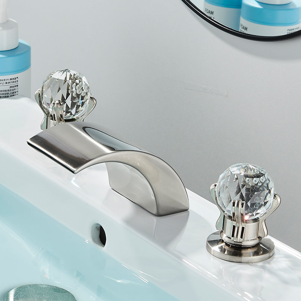Luxury gold waterfall bathroom faucet with LED Light Hole Widespread Bathroom Sink Faucet