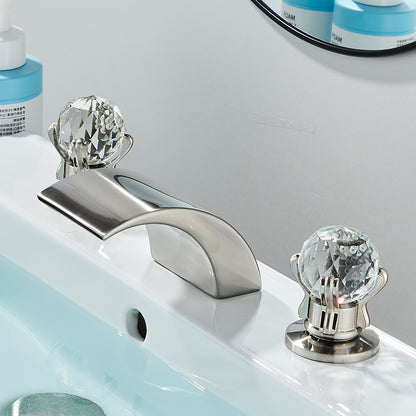 Luxury gold waterfall bathroom faucet with LED Light Hole Widespread Bathroom Sink Faucet