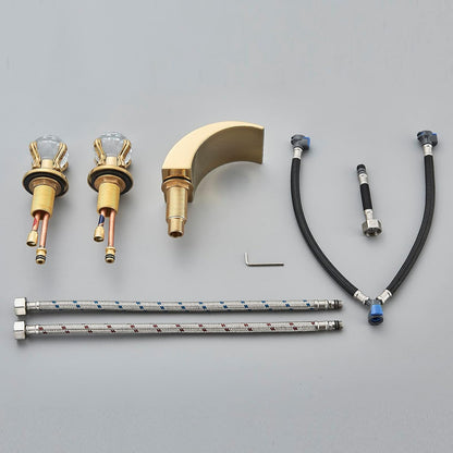 Luxury gold waterfall bathroom faucet with LED Light Hole Widespread Bathroom Sink Faucet