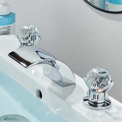 Luxury gold waterfall bathroom faucet with LED Light Hole Widespread Bathroom Sink Faucet