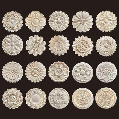 Hand-Carved Wooden Floral Applique – Decorative Furniture Onlay Accent for Doors, Cabinets & Home Decor