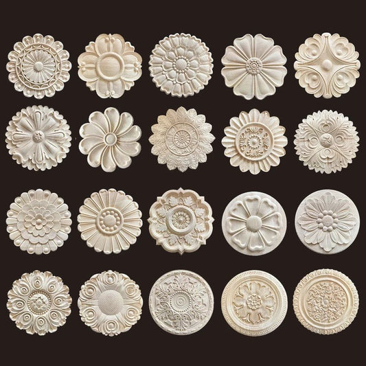 Hand-Carved Wooden Floral Applique – Decorative Furniture Onlay Accent for Doors, Cabinets & Home Decor