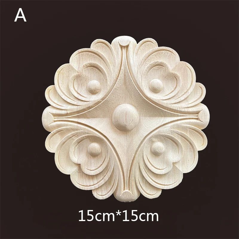 Hand-Carved Wooden Floral Applique – Decorative Furniture Onlay Accent for Doors, Cabinets & Home Decor