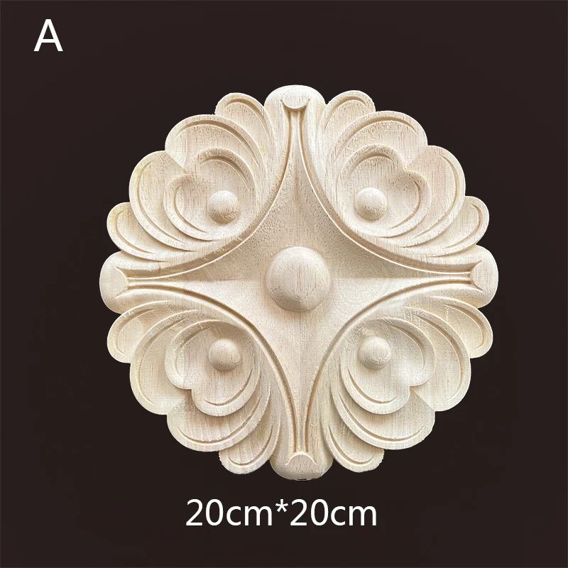 Hand-Carved Wooden Floral Applique – Decorative Furniture Onlay Accent for Doors, Cabinets & Home Decor