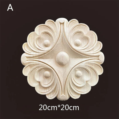 Hand-Carved Wooden Floral Applique – Decorative Furniture Onlay Accent for Doors, Cabinets & Home Decor