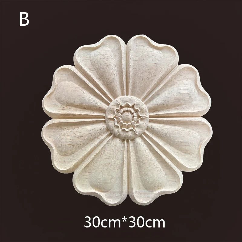 Hand-Carved Wooden Floral Applique – Decorative Furniture Onlay Accent for Doors, Cabinets & Home Decor