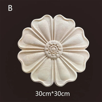 Hand-Carved Wooden Floral Applique – Decorative Furniture Onlay Accent for Doors, Cabinets & Home Decor