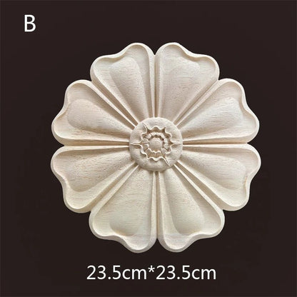 Hand-Carved Wooden Floral Applique – Decorative Furniture Onlay Accent for Doors, Cabinets & Home Decor