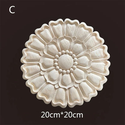 Hand-Carved Wooden Floral Applique – Decorative Furniture Onlay Accent for Doors, Cabinets & Home Decor