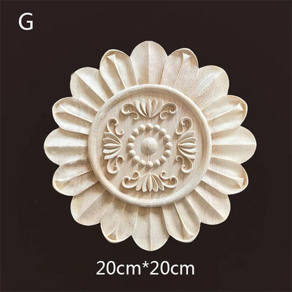 Hand-Carved Wooden Floral Applique – Decorative Furniture Onlay Accent for Doors, Cabinets & Home Decor