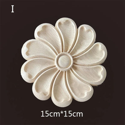 Hand-Carved Wooden Floral Applique – Decorative Furniture Onlay Accent for Doors, Cabinets & Home Decor