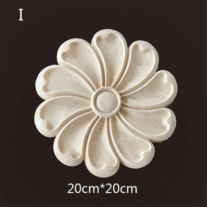 Hand-Carved Wooden Floral Applique – Decorative Furniture Onlay Accent for Doors, Cabinets & Home Decor